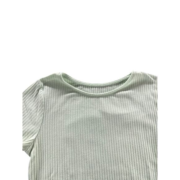 Unbranded Girls Green Textured Ribbed Knit Short Sleeve Top Youth - Picture 4 of 7